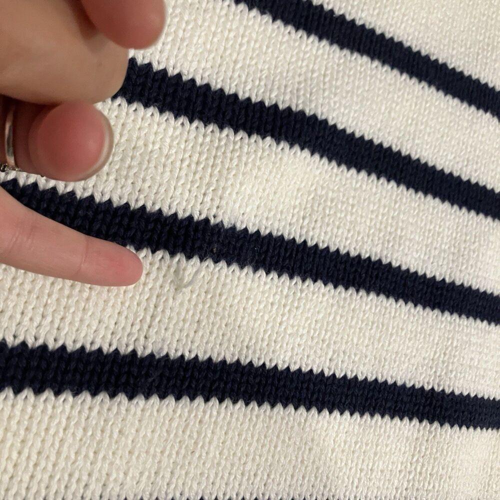 J.Crew 2025 Rollneck Sweater Womens L Ivory Navy Blue Striped Cotton Nautical - Picture 6 of 13